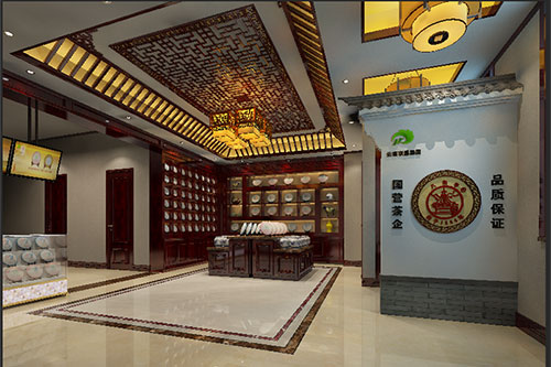 九江古朴典雅的中式茶叶店大堂设计效果图