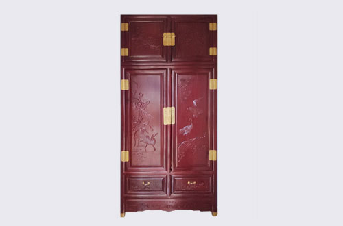 九江高端中式家居装修深红色纯实木衣柜