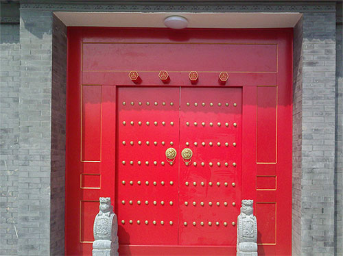 九江中国传统四合院系列朱红色中式木制大门木作